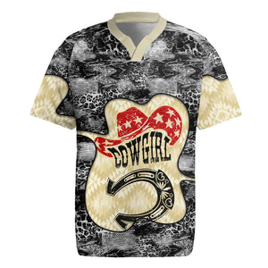 Black Cowgirl Lasso Horseshoe Rugby Jersey Vintage Retro Leopard Animal