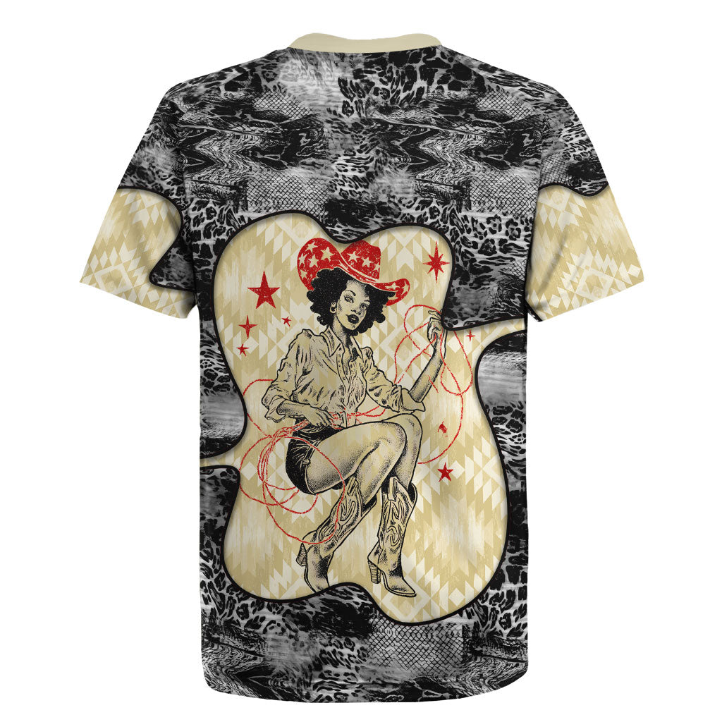 Black Cowgirl Lasso Horseshoe Rugby Jersey Vintage Retro Leopard Animal