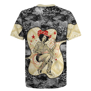 Black Cowgirl Lasso Horseshoe Rugby Jersey Vintage Retro Leopard Animal