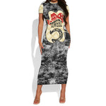 Black Cowgirl Lasso Horseshoe Short Sleeve Bodycon Dress Vintage Retro Leopard Animal