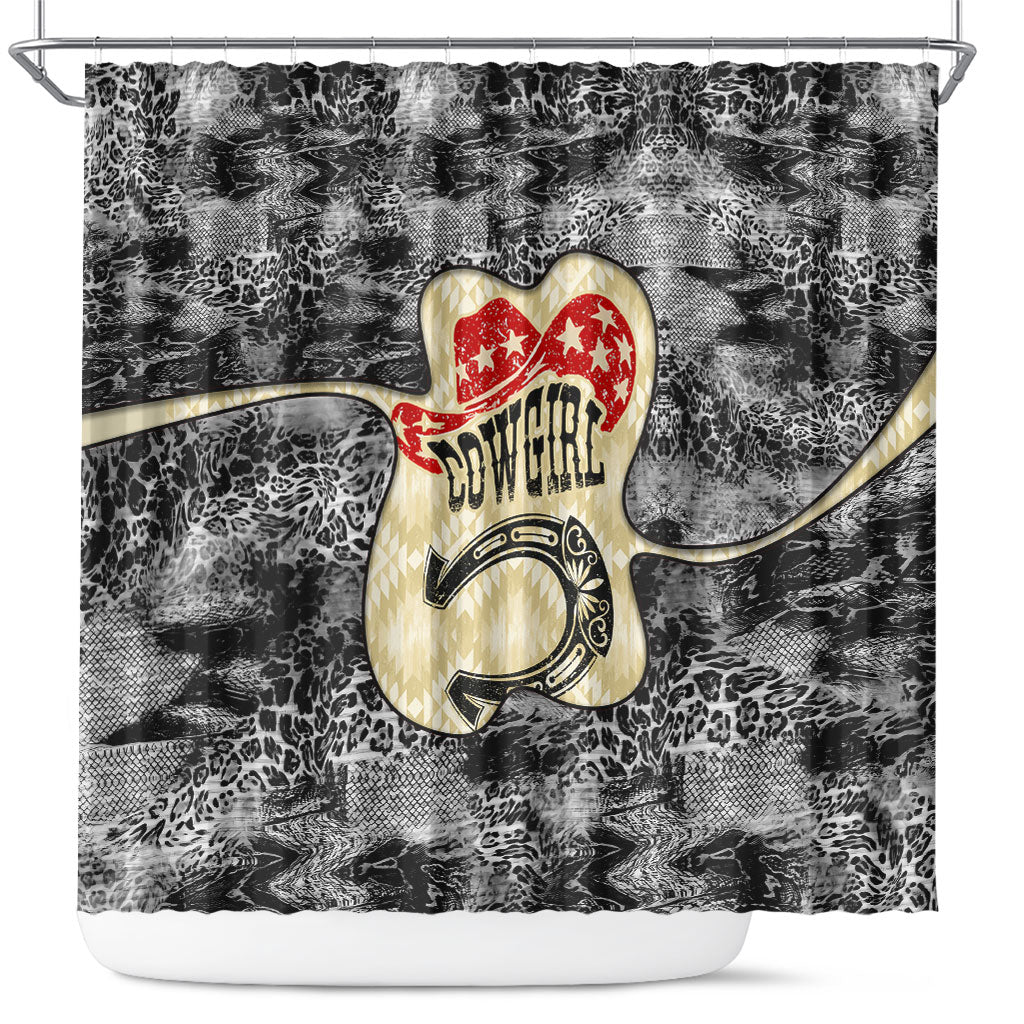 Black Cowgirl Lasso Horseshoe Shower Curtain Vintage Retro Leopard Animal