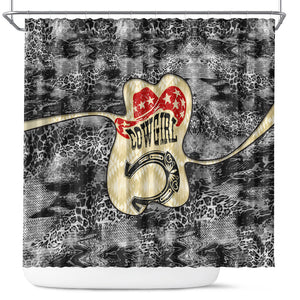 Black Cowgirl Lasso Horseshoe Shower Curtain Vintage Retro Leopard Animal