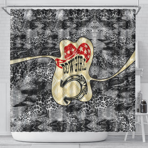 Black Cowgirl Lasso Horseshoe Shower Curtain Vintage Retro Leopard Animal