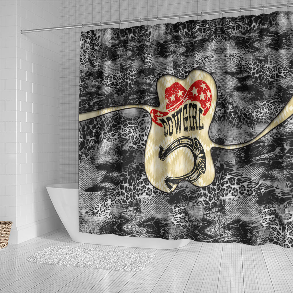 Black Cowgirl Lasso Horseshoe Shower Curtain Vintage Retro Leopard Animal