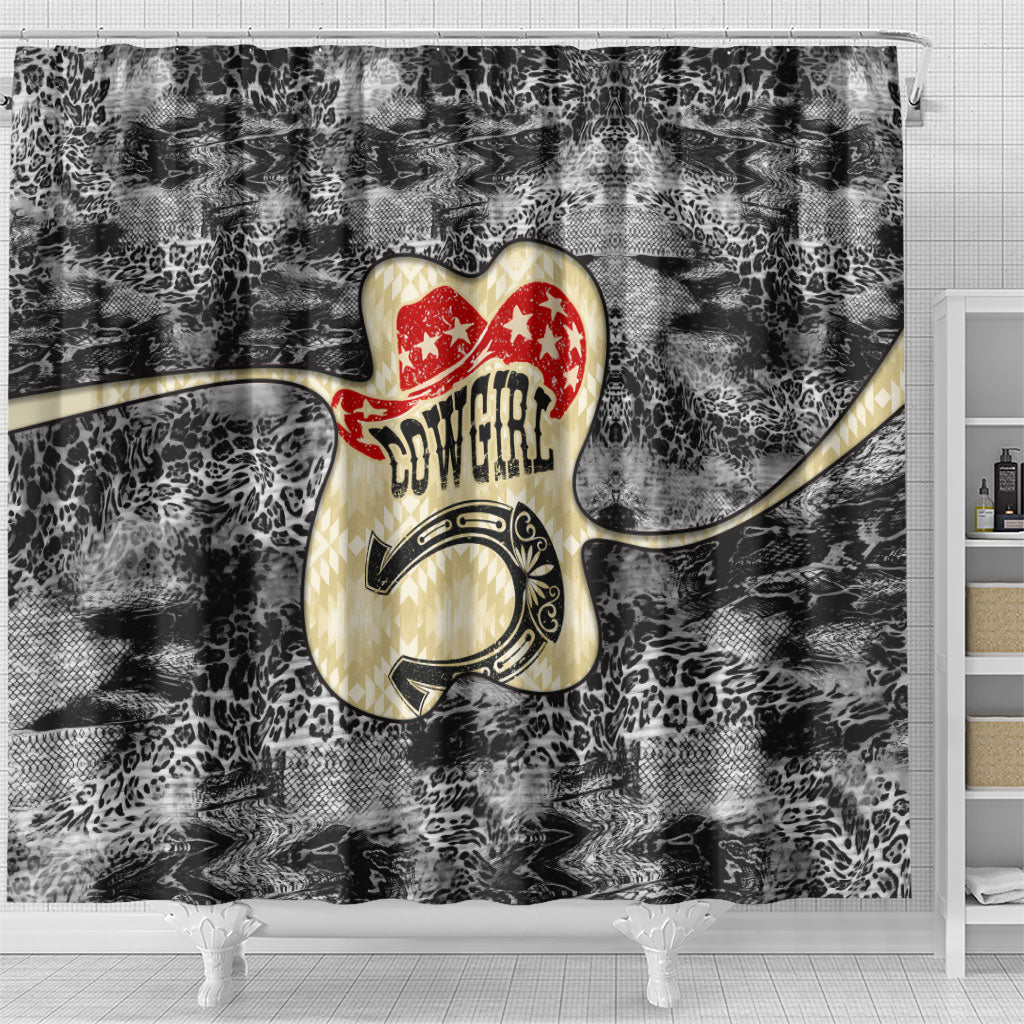 Black Cowgirl Lasso Horseshoe Shower Curtain Vintage Retro Leopard Animal