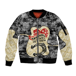Black Cowgirl Lasso Horseshoe Sleeve Zip Bomber Jacket Vintage Retro Leopard Animal