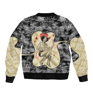 Black Cowgirl Lasso Horseshoe Sleeve Zip Bomber Jacket Vintage Retro Leopard Animal