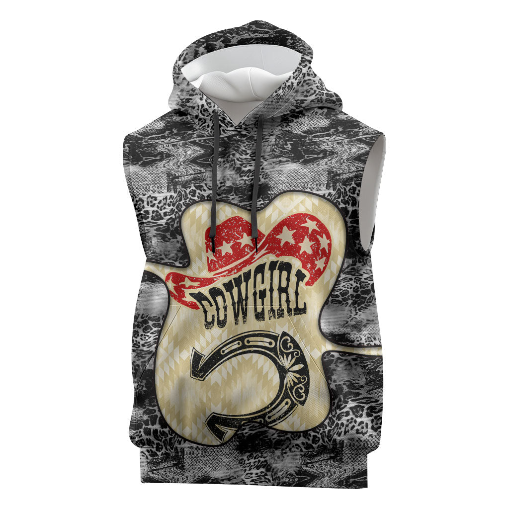 Black Cowgirl Lasso Horseshoe Sleeveless Hoodie Vintage Retro Leopard Animal