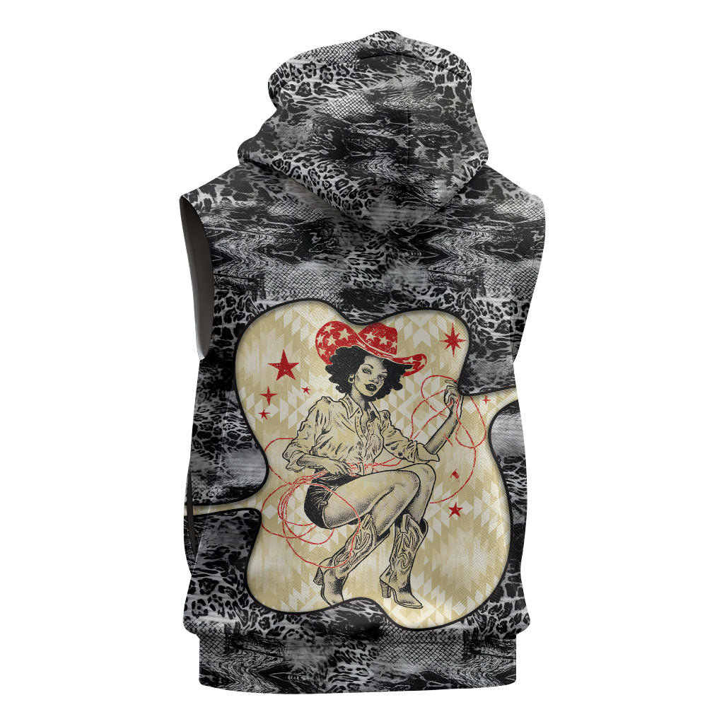 Black Cowgirl Lasso Horseshoe Sleeveless Hoodie Vintage Retro Leopard Animal