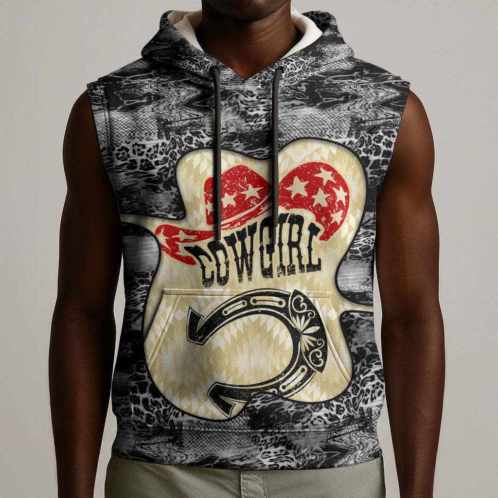 Black Cowgirl Lasso Horseshoe Sleeveless Hoodie Vintage Retro Leopard Animal