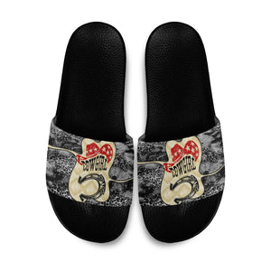 Black Cowgirl Lasso Horseshoe Slide Sandals Vintage Retro Leopard Animal