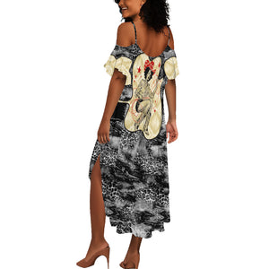 Black Cowgirl Lasso Horseshoe Summer Maxi Dress Vintage Retro Leopard Animal