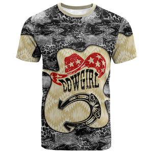Black Cowgirl Lasso Horseshoe T shirt Vintage Retro Leopard Animal