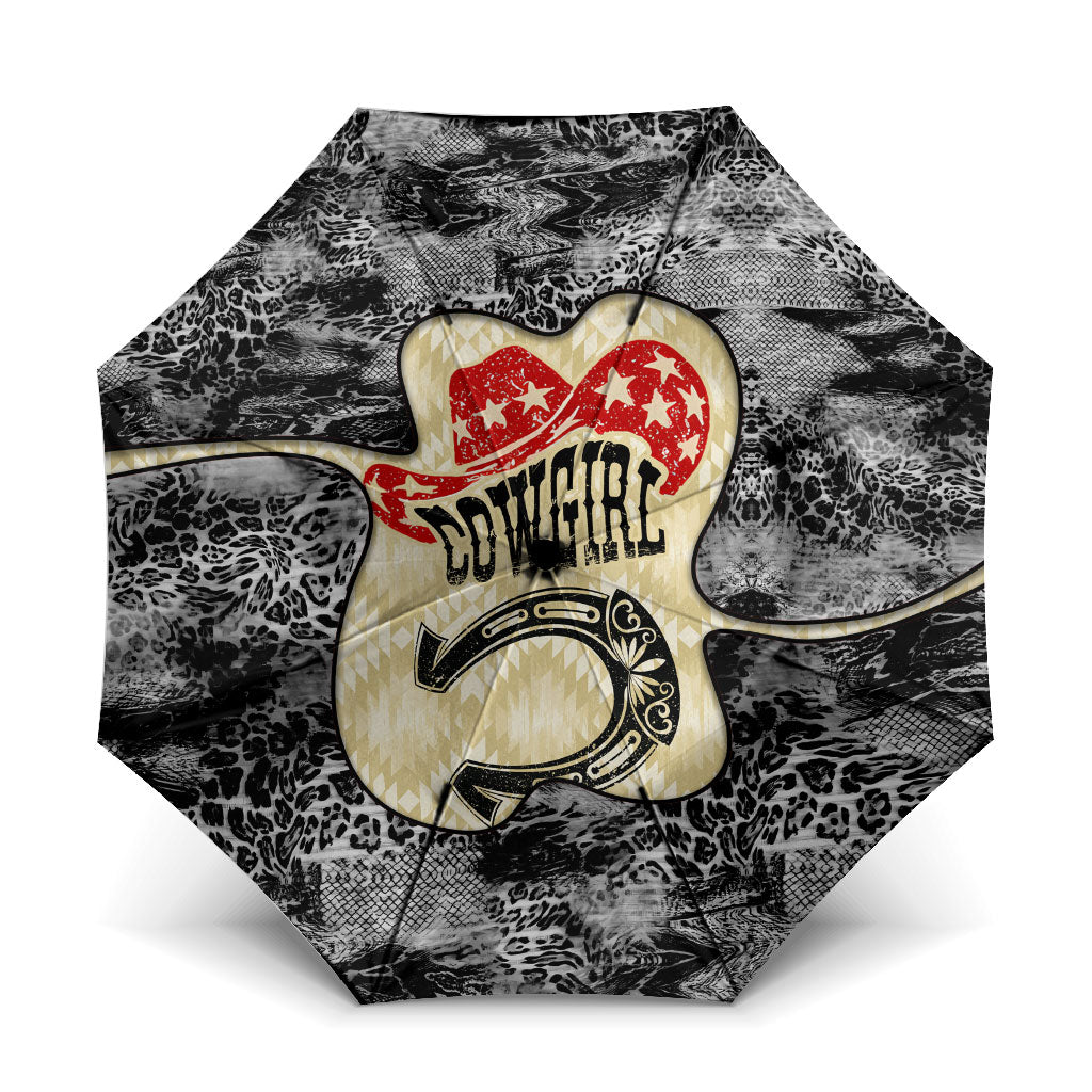 Black Cowgirl Lasso Horseshoe Umbrella Vintage Retro Leopard Animal