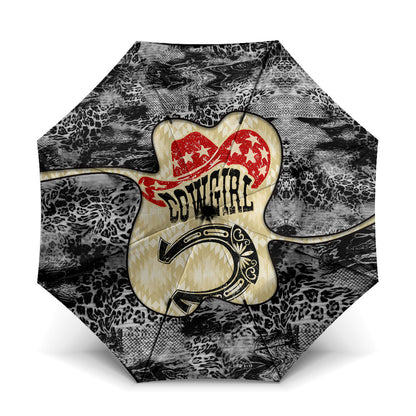 Black Cowgirl Lasso Horseshoe Umbrella Vintage Retro Leopard Animal