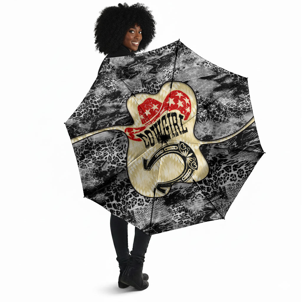 Black Cowgirl Lasso Horseshoe Umbrella Vintage Retro Leopard Animal