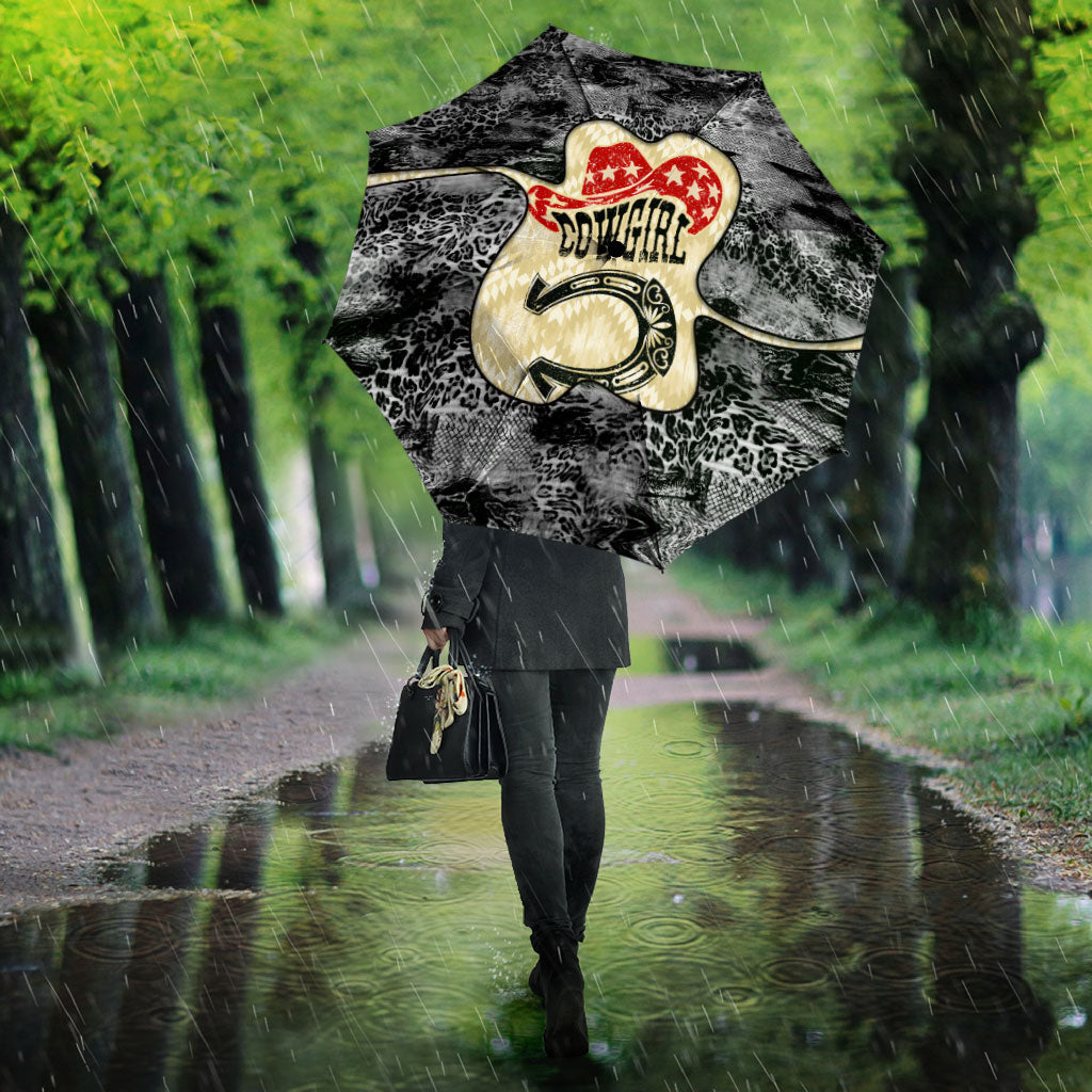 Black Cowgirl Lasso Horseshoe Umbrella Vintage Retro Leopard Animal