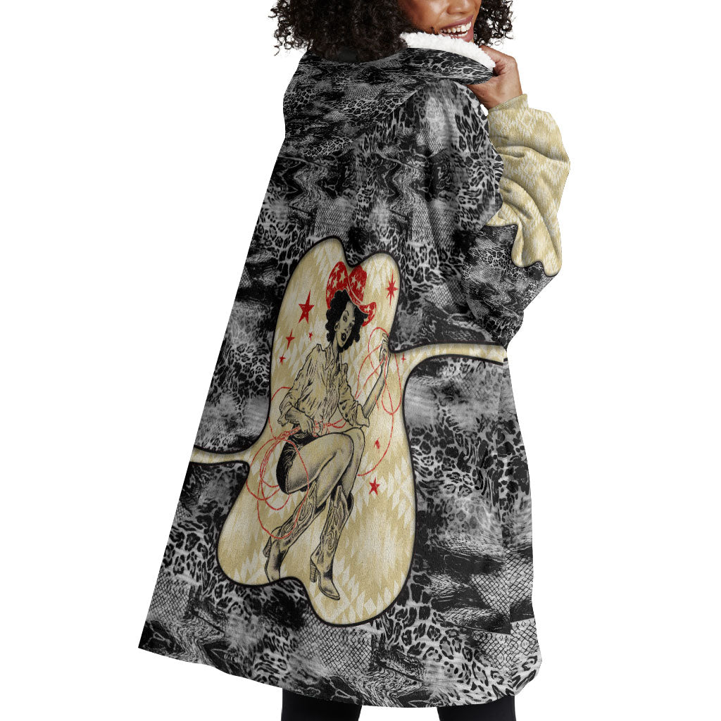 Black Cowgirl Lasso Horseshoe Wearable Blanket Hoodie Vintage Retro Leopard Animal