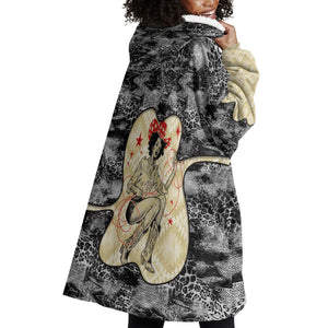 Black Cowgirl Lasso Horseshoe Wearable Blanket Hoodie Vintage Retro Leopard Animal