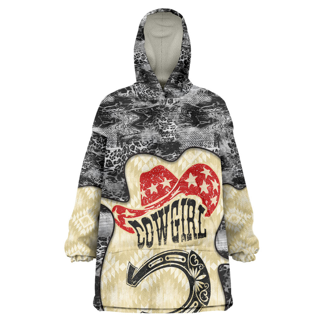 Black Cowgirl Lasso Horseshoe Wearable Blanket Hoodie Vintage Retro Leopard Animal