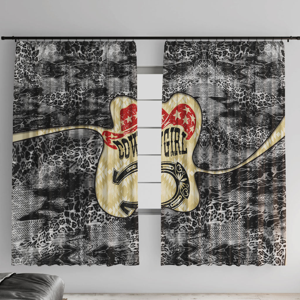 Black Cowgirl Lasso Horseshoe Window Curtain Vintage Retro Leopard Animal