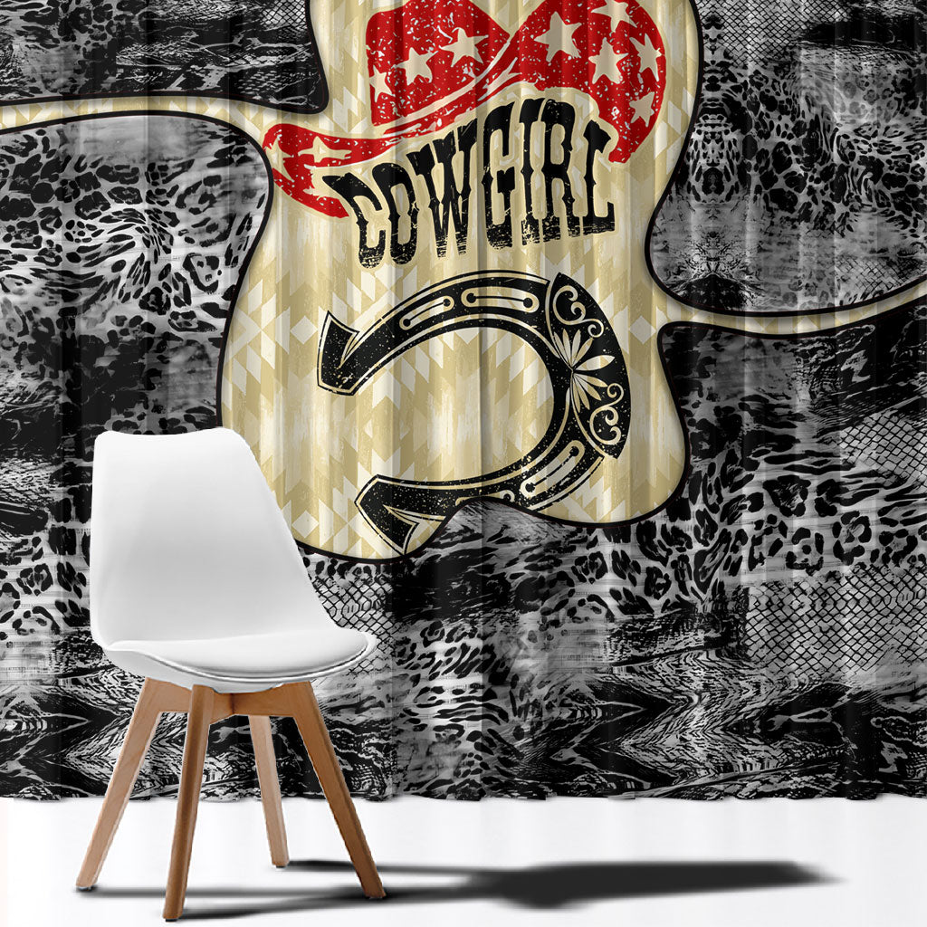 Black Cowgirl Lasso Horseshoe Window Curtain Vintage Retro Leopard Animal