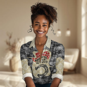 Black Cowgirl Lasso Horseshoe Women Casual Shirt Vintage Retro Leopard Animal