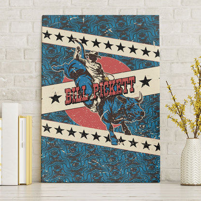 Bill Pickett Black Cowboy Canvas Wall Art Western American Heritage - Grunge Stars And Stripes