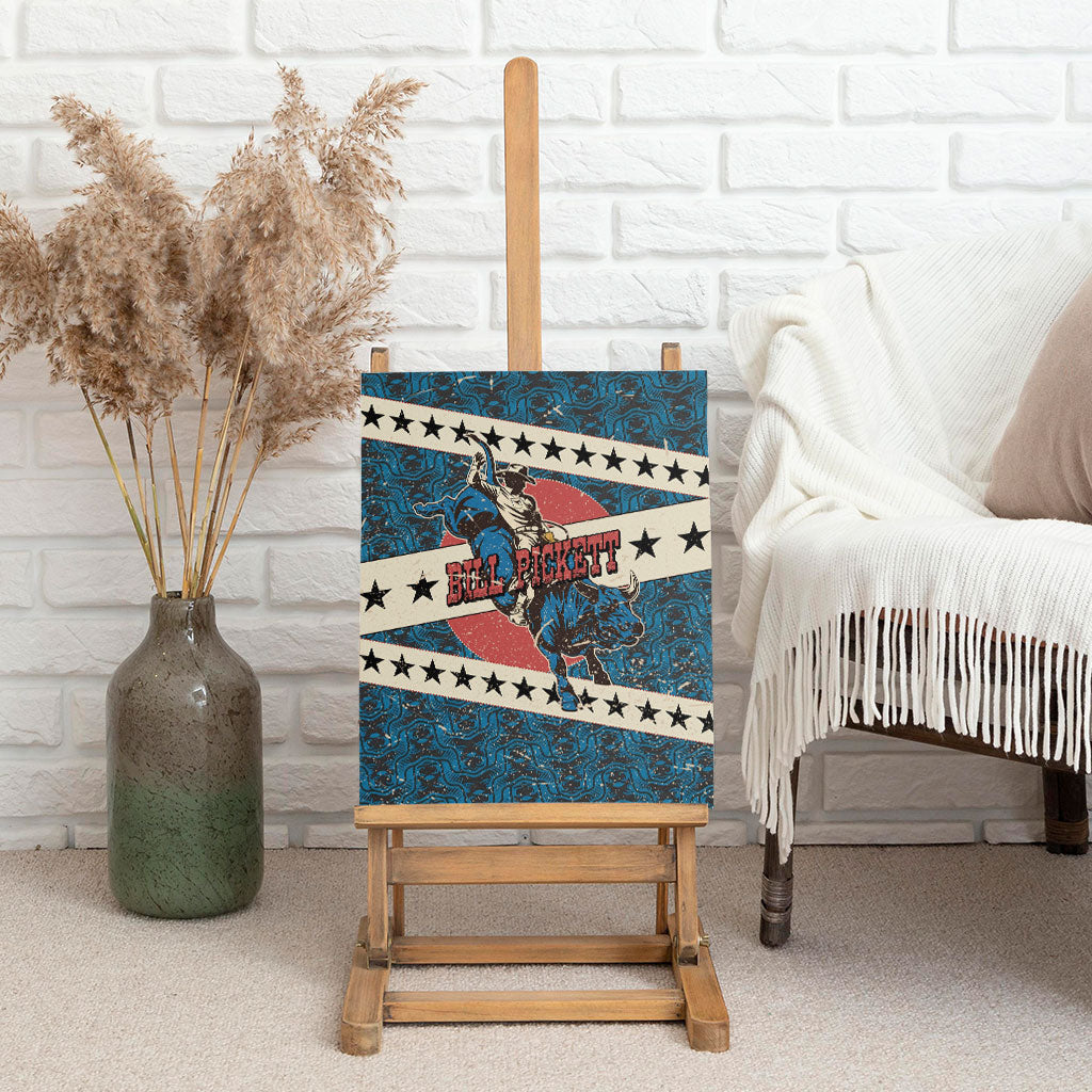 Bill Pickett Black Cowboy Canvas Wall Art Western American Heritage - Grunge Stars And Stripes