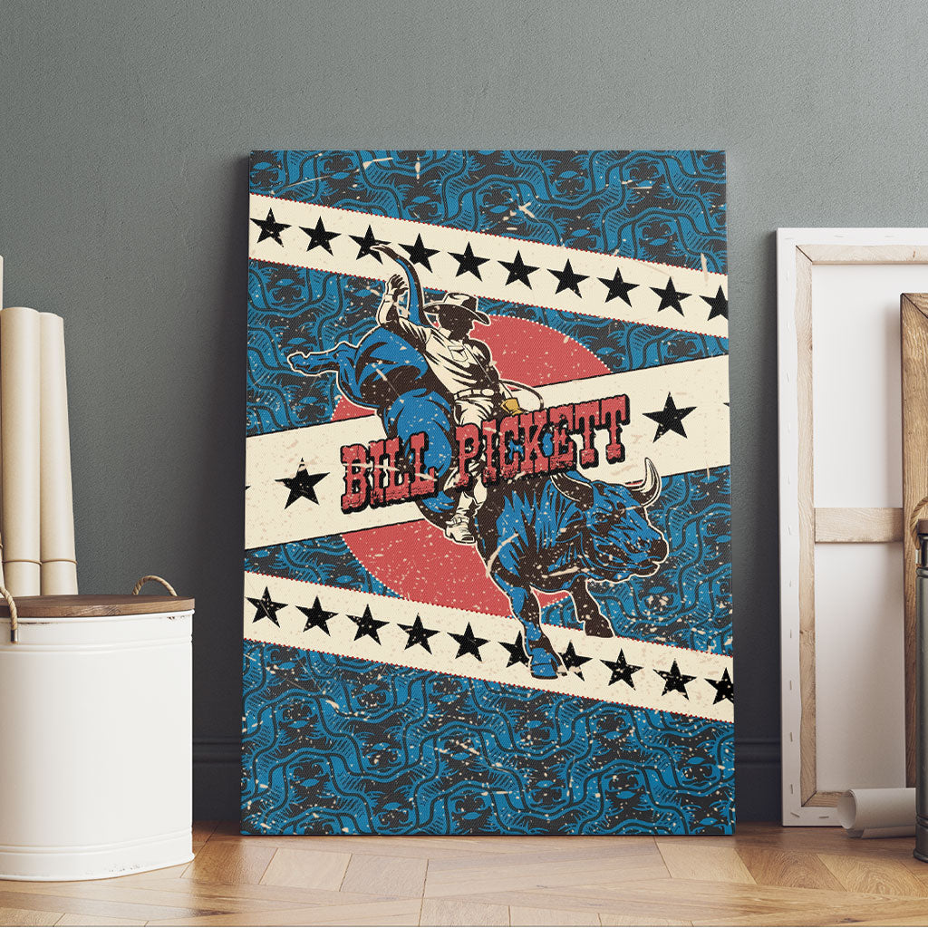 Bill Pickett Black Cowboy Canvas Wall Art Western American Heritage - Grunge Stars And Stripes
