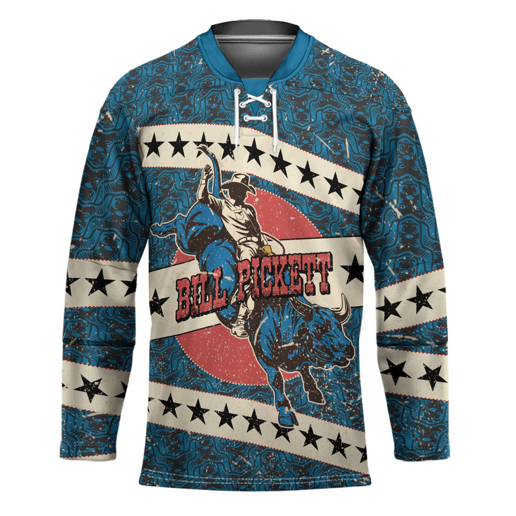 Bill Pickett Black Cowboy Hockey Jersey Western American Heritage - Grunge Stars And Stripes