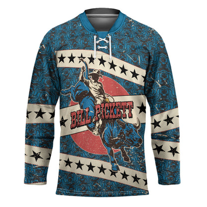Bill Pickett Black Cowboy Hockey Jersey Western American Heritage - Grunge Stars And Stripes
