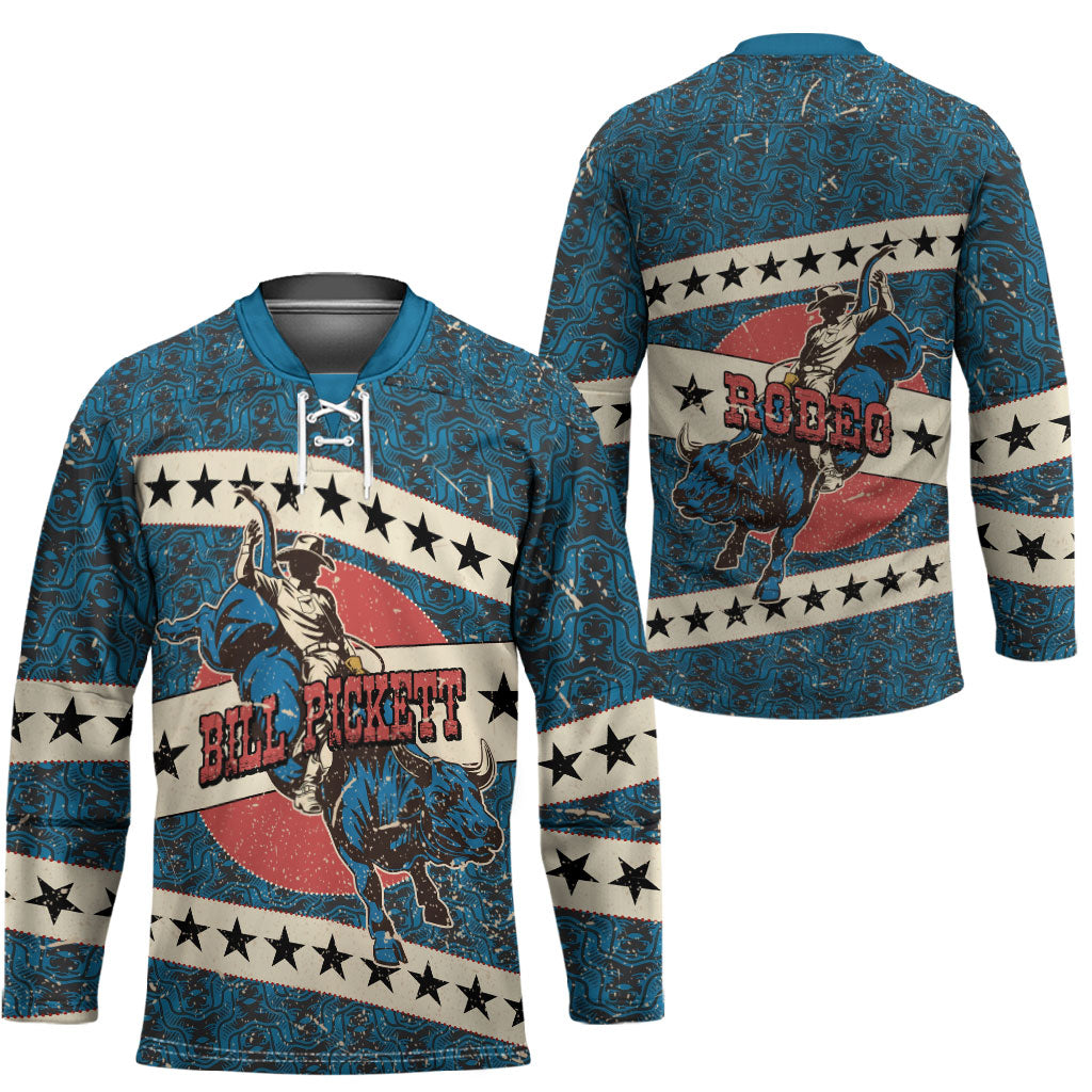 Bill Pickett Black Cowboy Hockey Jersey Western American Heritage - Grunge Stars And Stripes