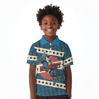 Bill Pickett Black Cowboy Kid Polo Shirt Western American Heritage - Grunge Stars And Stripes