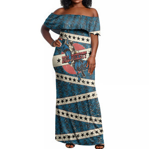 Bill Pickett Black Cowboy Off Shoulder Maxi Dress Western American Heritage - Grunge Stars And Stripes