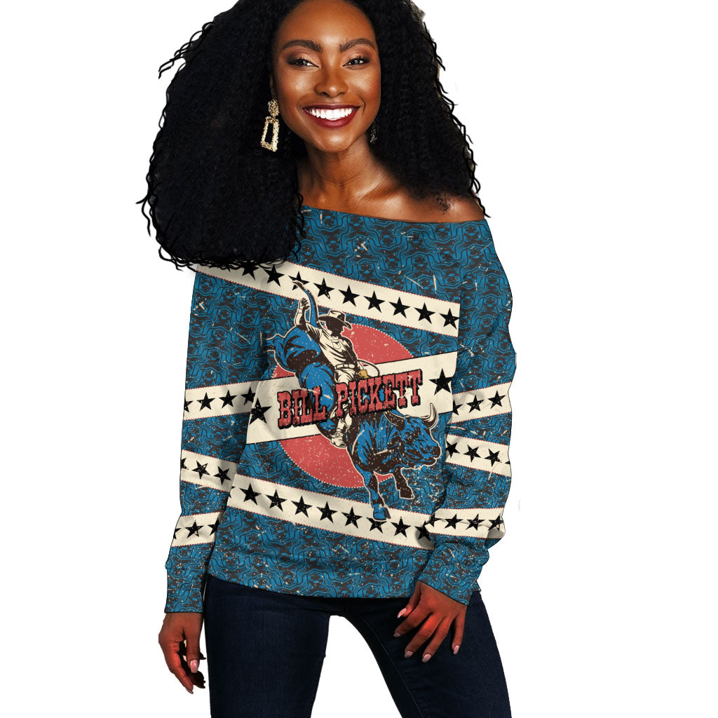 Bill Pickett Black Cowboy Off Shoulder Sweater Western American Heritage - Grunge Stars And Stripes