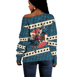 Bill Pickett Black Cowboy Off Shoulder Sweater Western American Heritage - Grunge Stars And Stripes