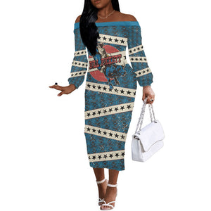 Bill Pickett Black Cowboy Off The Shoulder Long Sleeve Dress Western American Heritage - Grunge Stars And Stripes
