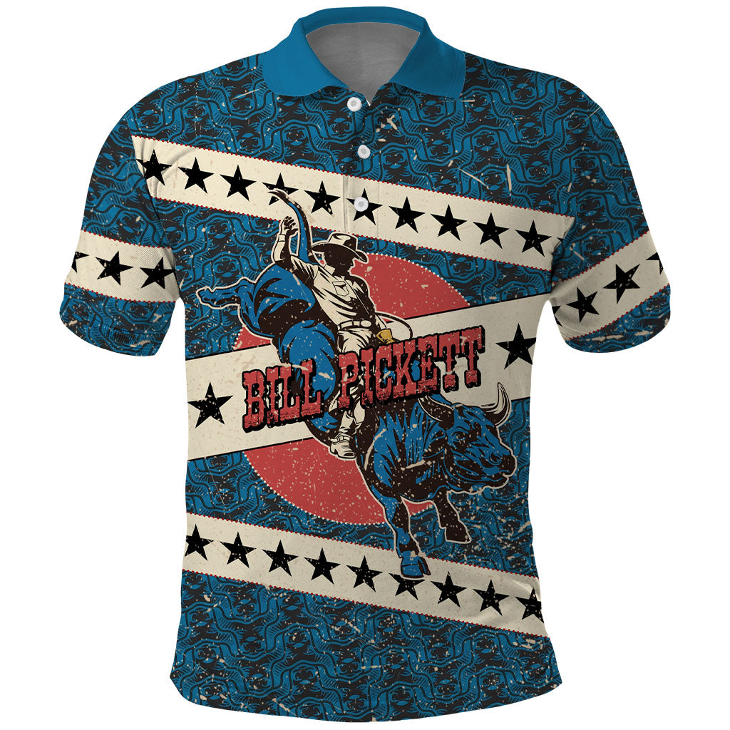 Bill Pickett Black Cowboy Polo Shirt Western American Heritage - Grunge Stars And Stripes
