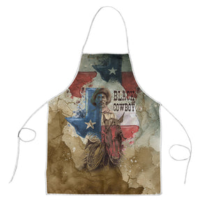 Bill Pickett Texas Flag Apron Black Cowboy - Vintage Grunge Watercolor - Horseback Rider Heritage