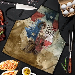 Bill Pickett Texas Flag Apron Black Cowboy - Vintage Grunge Watercolor - Horseback Rider Heritage