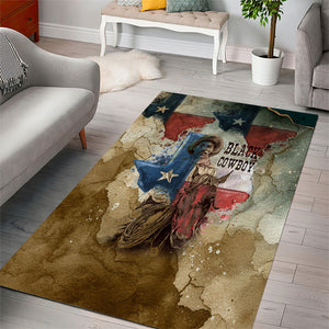 Bill Pickett Texas Flag Area Rug Black Cowboy - Vintage Grunge Watercolor - Horseback Rider Heritage