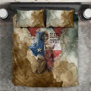 Bill Pickett Texas Flag Bedding Set Black Cowboy - Vintage Grunge Watercolor - Horseback Rider Heritage