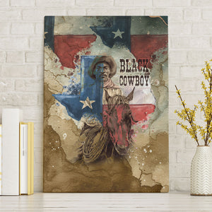 Bill Pickett Texas Flag Canvas Wall Art Black Cowboy - Vintage Grunge Watercolor - Horseback Rider Heritage