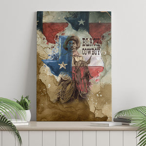 Bill Pickett Texas Flag Canvas Wall Art Black Cowboy - Vintage Grunge Watercolor - Horseback Rider Heritage