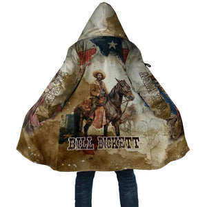 Bill Pickett Texas Flag Cloak Black Cowboy - Vintage Grunge Watercolor - Horseback Rider Heritage