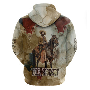 Bill Pickett Texas Flag Hoodie Black Cowboy - Vintage Grunge Watercolor - Horseback Rider Heritage