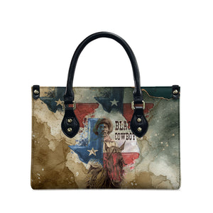 Bill Pickett Texas Flag Leather Bag Black Cowboy - Vintage Grunge Watercolor - Horseback Rider Heritage