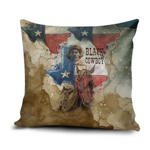 Bill Pickett Texas Flag Pillow Cover Black Cowboy - Vintage Grunge Watercolor - Horseback Rider Heritage