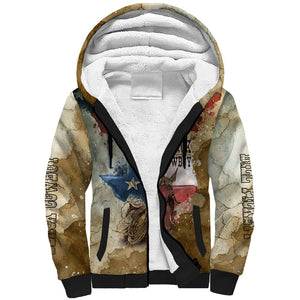Bill Pickett Texas Flag Sherpa Hoodie Black Cowboy - Vintage Grunge Watercolor - Horseback Rider Heritage